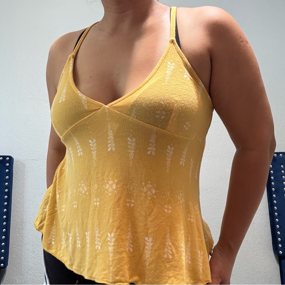 SO Women Yellow Asymmetrical Camisole Racerback Sleeveless Top Size M